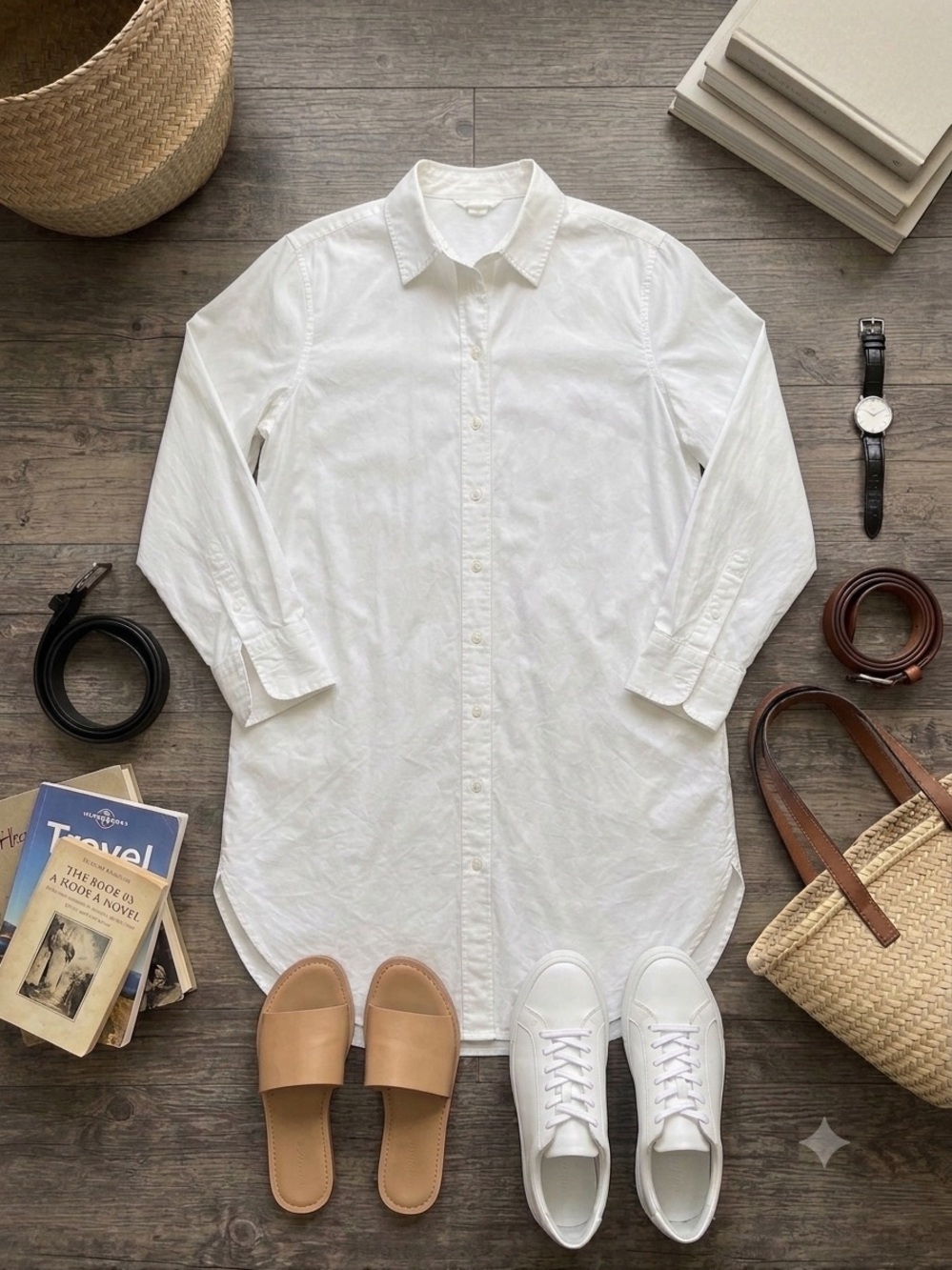 H&M White Longline Casual Button-Down Shirt